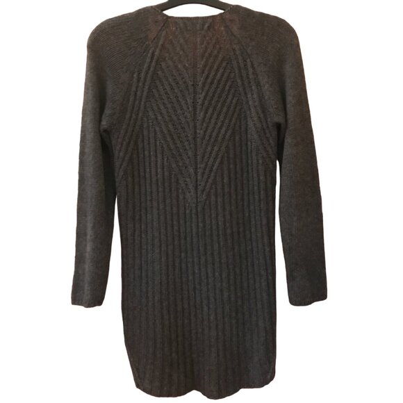 ZARA Mixed Media Faux Leather Knit Crochet Long Tunic Sweater Black Gray Medium - Picture 10 of 11